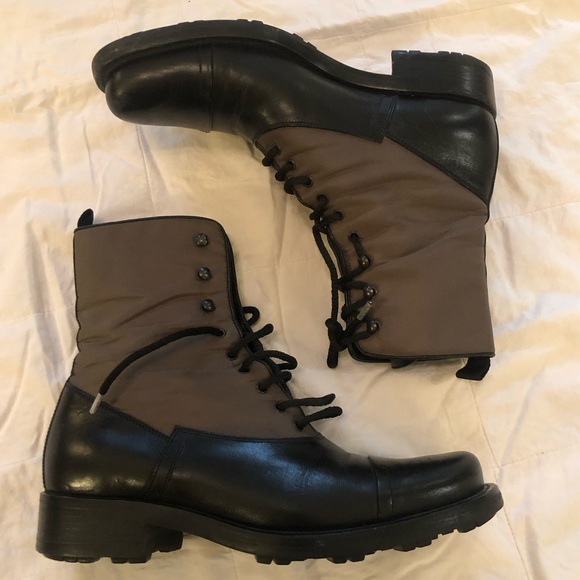 Prada leather combat boots, black/tan, EUC - Picture 4 of 9